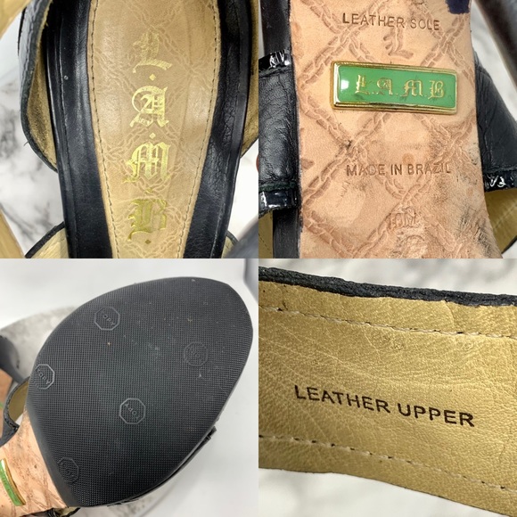 L.A.M.B. Gwen Stefani Two Tone Strappy Sandal Pumps Leather Black event 10 dress - Picture 14 of 16